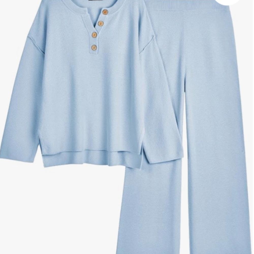Soft Waffle Knit Pajama Set - Light Blue - Picture 3 of 16